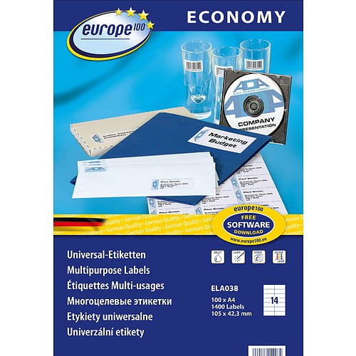 Etykiety uniwersalne Economy Europe100 by Avery Zweckform 105x42,3 mm ELA038 białe