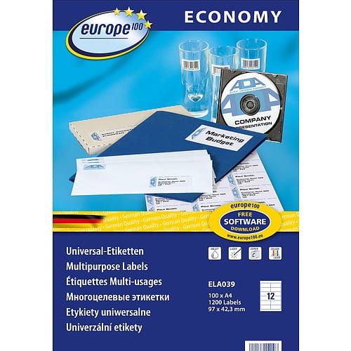 Etykiety uniwersalne Economy Europe100 by Avery Zweckform 97x42,3 mm ELA039 białe