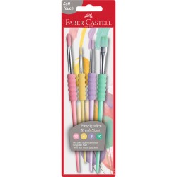 PĘDZLE SZKOLNE Z MIĘKKIM UCHWYTEM KOLORY PASTELOWE 4 SZTUKI FABER-CASTELL