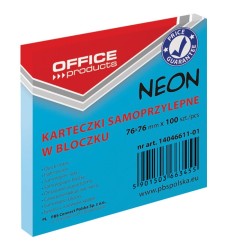 Bloczek Samoprzylepny Office Products, 76x76mm, 1x100 Kart., Neon, Niebieski