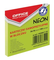 Bloczek Samoprzylepny Office Products, 76x76mm, 1x100 Kart., Neon, Zielony
