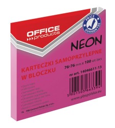 Bloczek Samoprzylepny Office Products, 76x76mm, 1x100 Kart., Neon, Różowy
