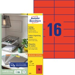 Trwałe etykiety kolorowe 105 x 37 mm, czerwone etykiety papierowe, etykiety samoprzylepne 100 ark. / op., Avery 3452