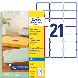 Etykiety adresowe 63,5 x 38,1 mm, etykiety przezroczyste, etykiety foliowe 25 ark. / op., Avery J8560-25