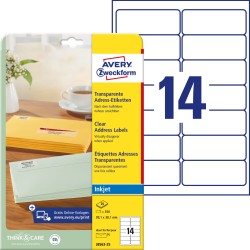Etykiety adresowe 99,1 x 38,1 mm, etykiety przezroczyste, etykiety foliowe 25 ark. / op., Avery J8563-25