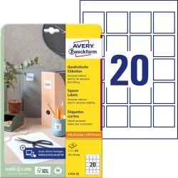 Etykiety papierowe 45 x 45 mm, białe etykiety kwadratowe z trwałym klejem, etykiety do oznaczenia 25 ark. / op., etykiety na QR kody, Avery L7121-25