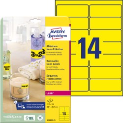 Etykiety papierowe 99,1 x 38,1 mm, żółte neonowe kolory, etykiety z usuwalnym klejem, etykiety do oznaczenia 25 ark. / op., etykiety cenowe Avery L7263Y-25