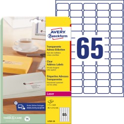 Etykiety adresowe 38,1 x 21,2 mm, etykiety przezroczyste, etykiety foliowe 25 ark. / op., Avery L7551-25