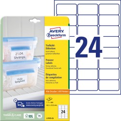 Etykiety na produkty mrożone 63,5 x 33,9 mm, białe etykiety papierowe 25 ark. / op., etykiety do mrożenia, Avery L7970-25