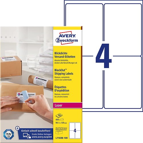 Kryjące etykiety wysyłkowe Block Out Avery Zweckform 99,1x139 mm L7169B-100 białe