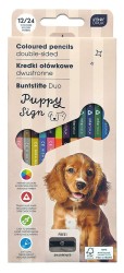 Interdruk Kredki 12 ołówkowe trójkątne dwustronne 12/24 z temperówką Puppy Sing