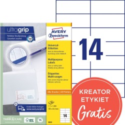 Trwałe etykiety papierowe 105 x 42,3 mm, białe etykiety samoprzylepne, etykiety do druku 100 ark. / op., Avery 3653