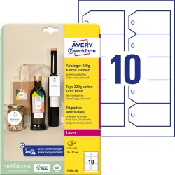 Metki kartonowe z gładkimi krawędziami 90 x 50 mm, 220 g, zawieszki ze ściętymi rogami, zawieszki na alkohol 10 ark., zawieszki do bransoletek Avery T2002-10