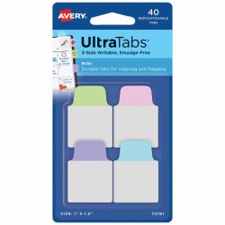 Zakładki indeksujące Ultra Tabs 25,4 x 38 mm, kolorowe pastelowe zakładki indeksujące 40 szt., Avery 74761