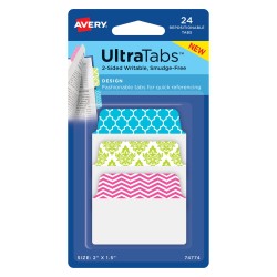 Zakładki indeksujące Ultra Tabs 50,8 x 38,1 mm, kolorowe zakładki indeksujące ze wzorami 24 szt., Avery 74774
