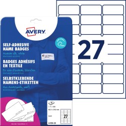Samoprzylepne identyfikatory do zadruku, A4, 20 ark./op., 63,5 x 29,6 mm, białe, sztuczny jedwab, Avery L4784-20