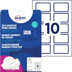 Samoprzylepne identyfikatory do zadruku, A4, 20 ark./op., 80 x 50 mm, niebieska ramka, sztuczny jedwab, Avery L4787-20
