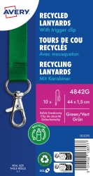 Smycz na identyfikator z recyklingowanego PET, 10 szt.; 15 x 440 mm; zielone smycze, AVERY 4842G