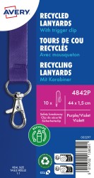 Smycz na identyfikator z recyklingowanego PET, 10 szt.; 15 x 440 mm; fioletowe smycze, AVERY 4842P