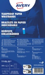 Opaski na rękę TYVEK ®, 256 x 19 mm, niebieskie neonowe identyfikatory, AVERY TYVBL-50